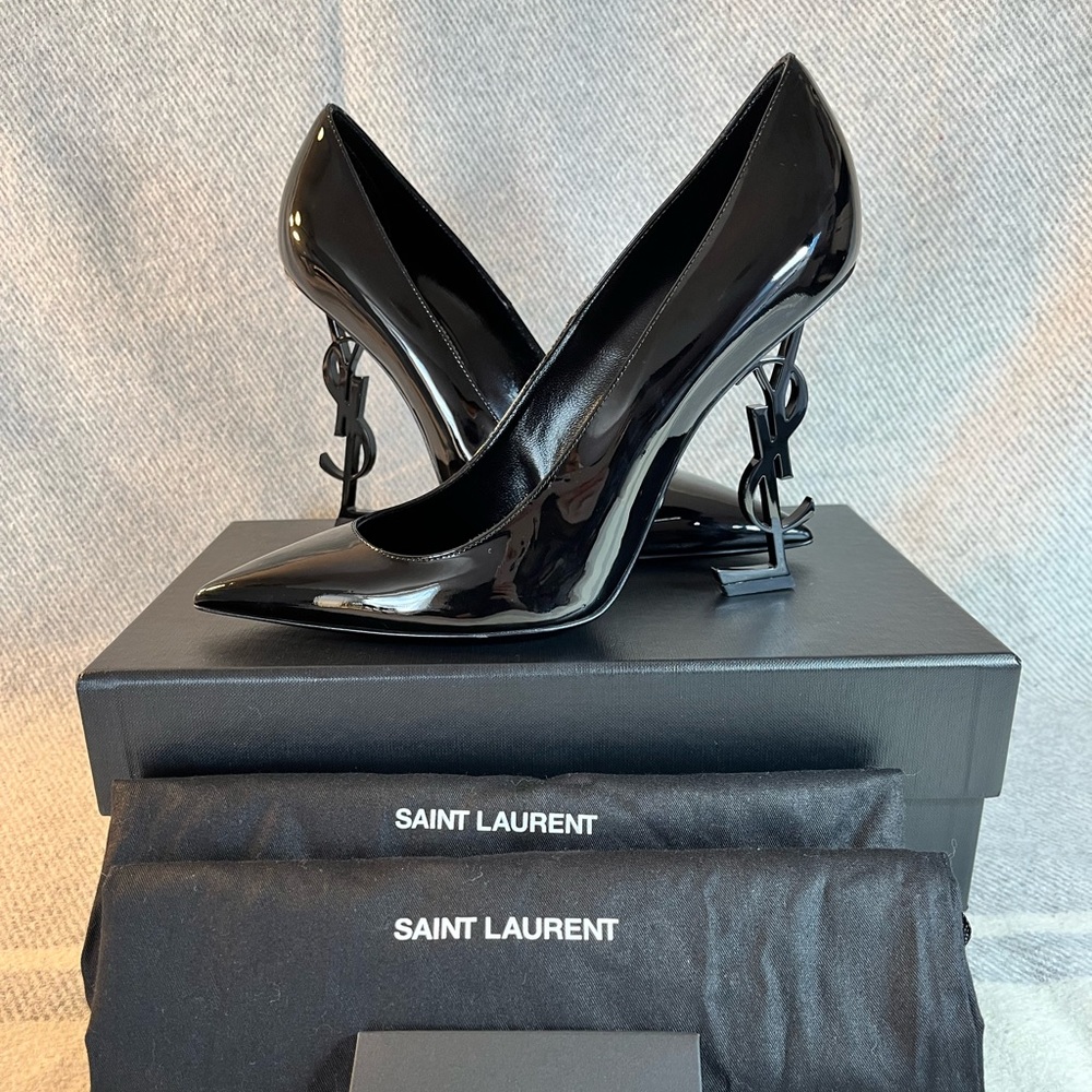 Saint Laurent Opium Pump YSL 110 Black Patent Leather Size 41